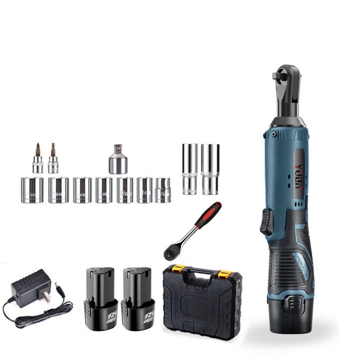 YUDN 충전임팩 무선 전동 라쳇 렌치 25V 임팩트 렌치 세트, 럭셔리 세트+배터리 2개