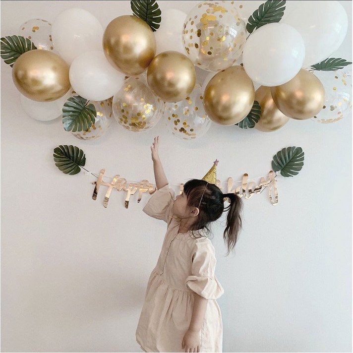 [오늘발송] 골드 벌룬 클라우드 풍선 가랜드 패키지 생일파티용품 생일 축하 HBD+가랜드고리2p, 몬스테라패키지+손펌프+고리마운트2P