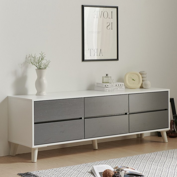  퍼니하우스 앨리스 1500 2단 서랍 거실장, 화이트그레이 