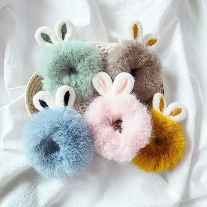 토끼 밍크 헤어 슈슈 코니하우스 니트 퍼 머리끈 왕 곱창 밴드 5종