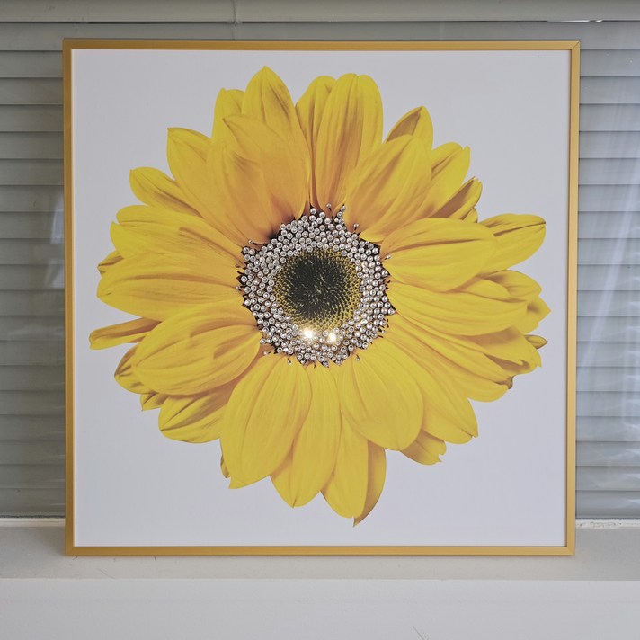 컨텔리 보석 해바라기 금전운 풍수 그림 액자 40cm x 40cm, 골드 