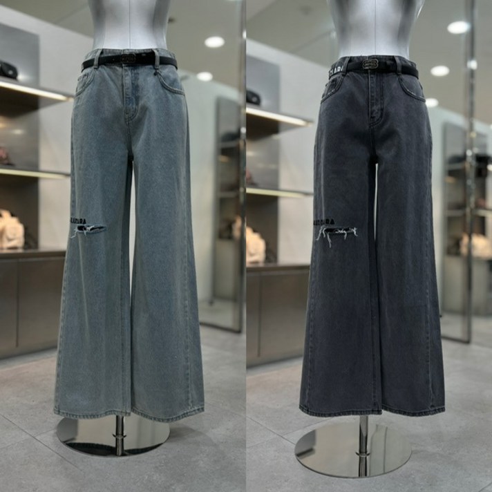 에고이스트 레터링 와이드 벨티드 데님팬츠 ER4JP900HJDG