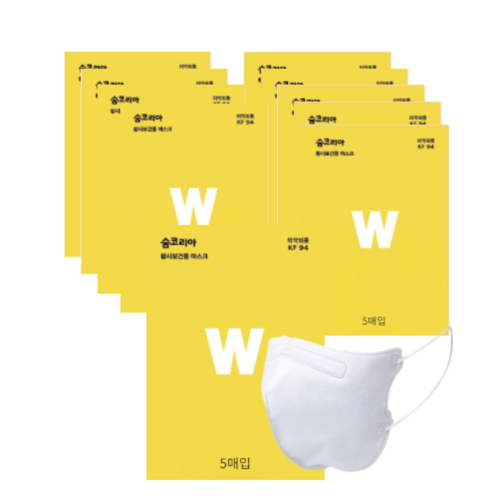 숨코리아 프리아이 국산 100% KF94 새부리형 소형 5매입 마스크 화이트, 5매입* 10개