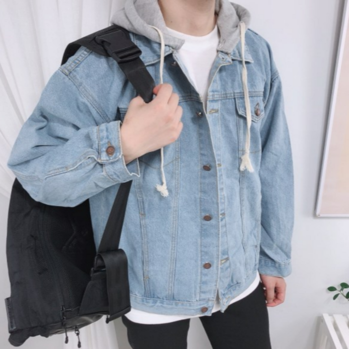 남자 오버핏 빅사이즈 투포켓 데님 트러커 후드탈부착 청자켓 남여공용 4컬러 (310)