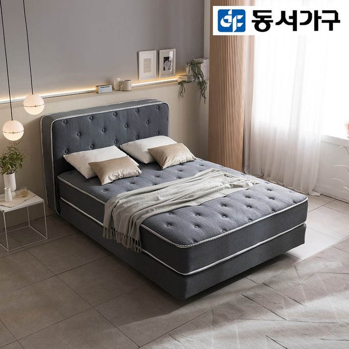  동서가구 다비 호텔에디션 양면 헤드형 투 매트리스 퀸 Q 침대 DF642393, 라이트그레이 