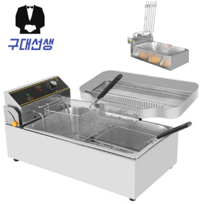 대용량 고출력 New 올인원 다이얼식 타이머 업소용 전기 튀김기 10L 20L 22L 모음, 스탠다드, 22L 소형바스켓 트레이 포함