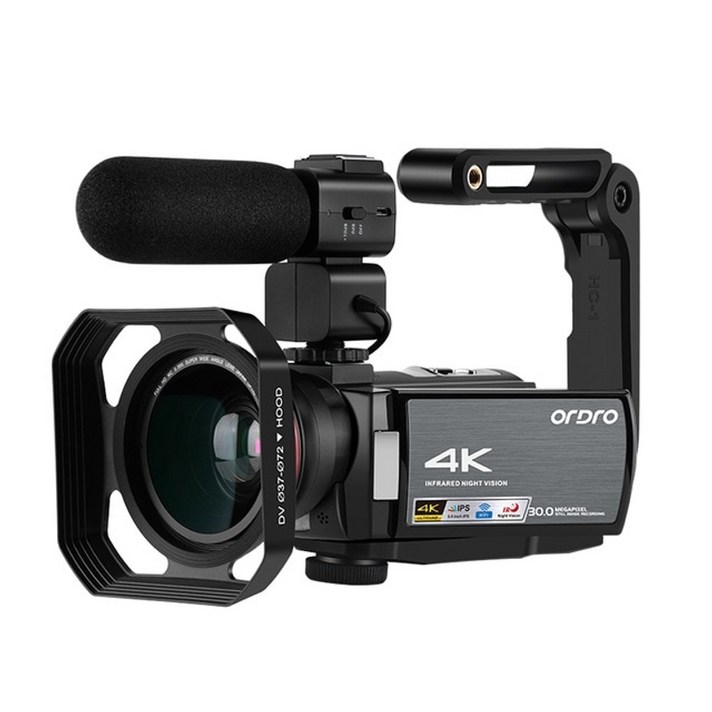 유튜브 브이로그 블로그 비디오 동영상 촬영 4K 풀 HD Ordro 디지털 캠코더 카메라, 번들 A, 협력사
