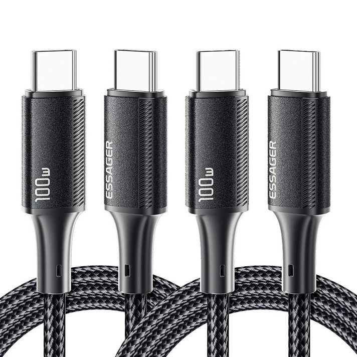 Essager E Marker 칩 PD 100W C to C타입 초고속충전 케이블, 블랙, 2개, 1m