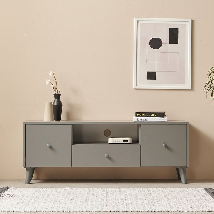  바로방가구 비엔나2 1200 거실장 원룸 다리형 TV장 서랍 정리 수납 북유럽 티비다이, 그레이 