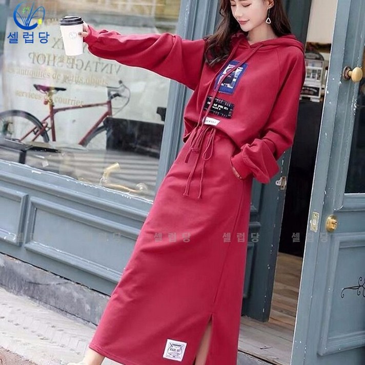 셀럽당 봄가을 여자 세트 여 학생 맨투맨 스커트 기질 투피스