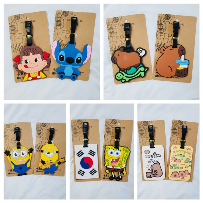 스티치 카피바라 미니언즈 스펀지밥 태극기 페코 러기지택 골프가방 여행가방 케리어 네임택
