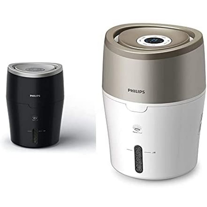 제습기 살균제 자연기화식 천연 편백나무 비염 가습기 필립스 HU4814 10 최대 44m² 위생적인 ​​NanoCloud 기술 조용한 야간 모드 자동 모드 블랙, 검정, 2 리터 물 탱크, 가습기로