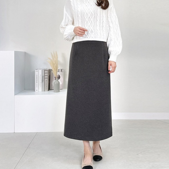 마르쉘 롱스커트 55100 빅사이즈 H라인 스커트 여성 정장치마 기모 헤링본 사계절