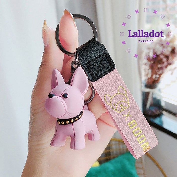 [사은품증정] 랄라닷 불독 자동차키링 무료 각인서비스 2+1=3 열쇠고리 키홀더 가방고리, 핑크독