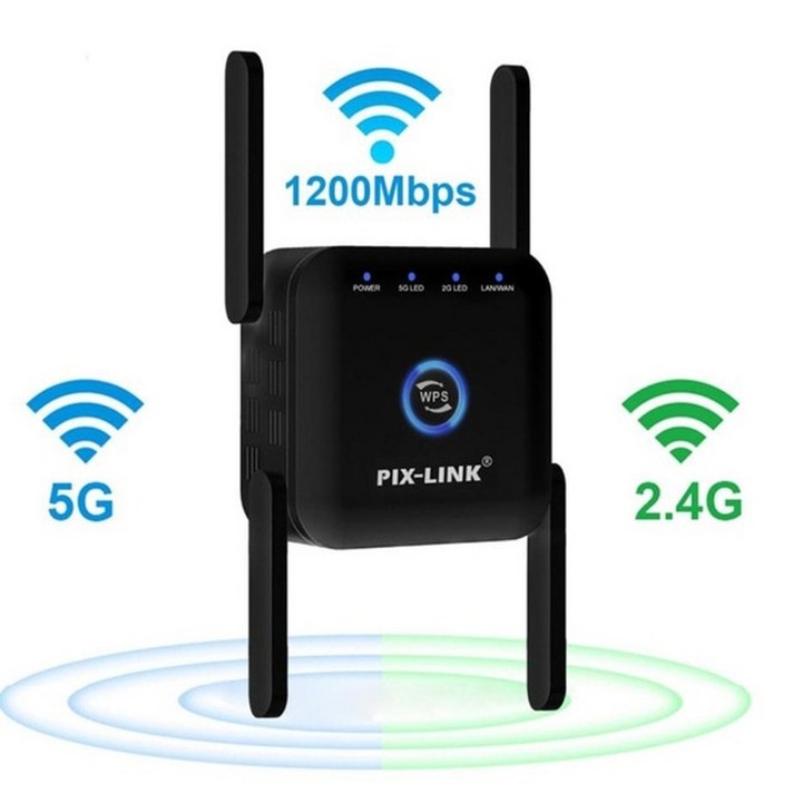 5G2.4G WiFi 리피터 라우터 증폭기 장거리 익스텐더 1200M300Mbps 무선 부스터 홈 Wi-Fi 신호 AP WPS Eesy 설정, 미국 플러그, 블랙 2.4G 5G AC24