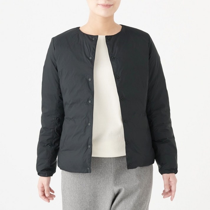 무인양품 MUJI 여성 경량 다운 포케터블 노 칼라 블루종