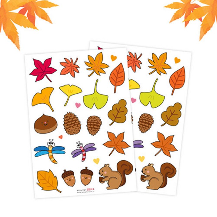 잼잼아트 단풍잎과 낙엽 투명스티커5매 X 4SET, 단품, 20개