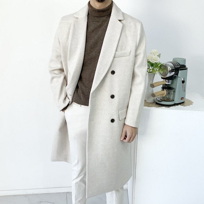 남자 겨울 데일리 울 캐시미어 더블 롱 코트5color