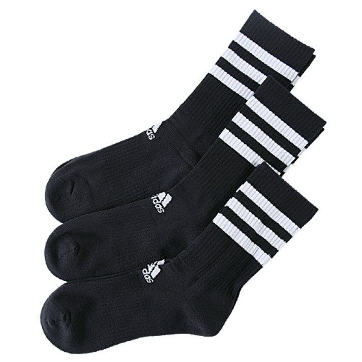 아디다스 쿠션 크루 장목양말 3P + 볼펜, 블랙계열