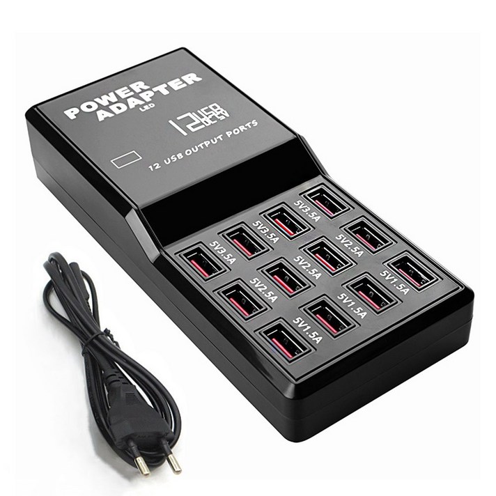 Fowod 60W 12포트 초고속 멀티 충전기 12A 타입 급속충전, 1개, 블랙 Fowod 60W 12포트 초고속 멀티 충전기 12A 타입 급속충전, 1개, 블랙