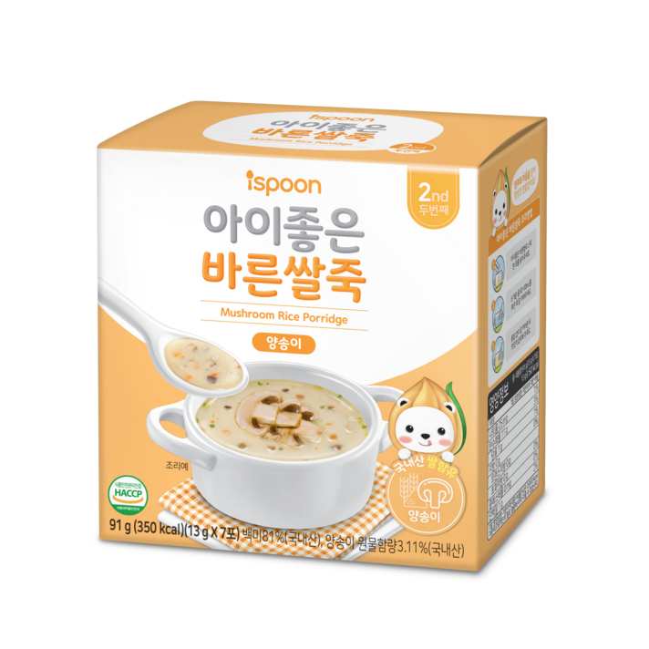 아이스푼 아이좋은 바른쌀죽 이유식, 1박스, 양송이