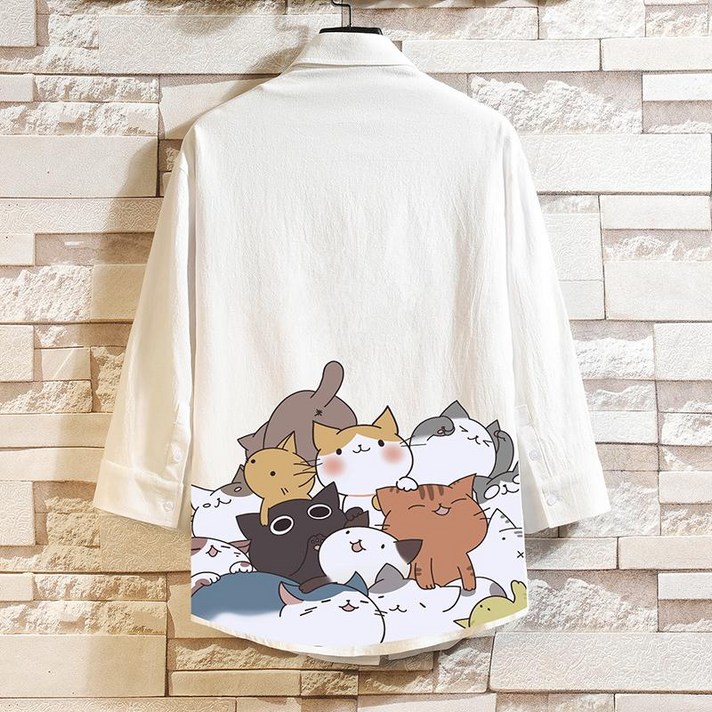 landstore BZIZM95I 남성 반팔 셔츠 면 마 남자 난방 여름 린넨 셔츠