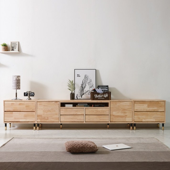 로아드 고무나무 원목거실장 1500 1800 600협탁 거실장세트 TV장 티비다이 AV수납, 로아드 3000 거실장+협탁 세트