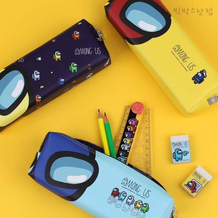 키즈노리 어몽어스 스틱 봉제 필통 초등학생 파우치 신학기 입학선물 졸업선물, 네이비