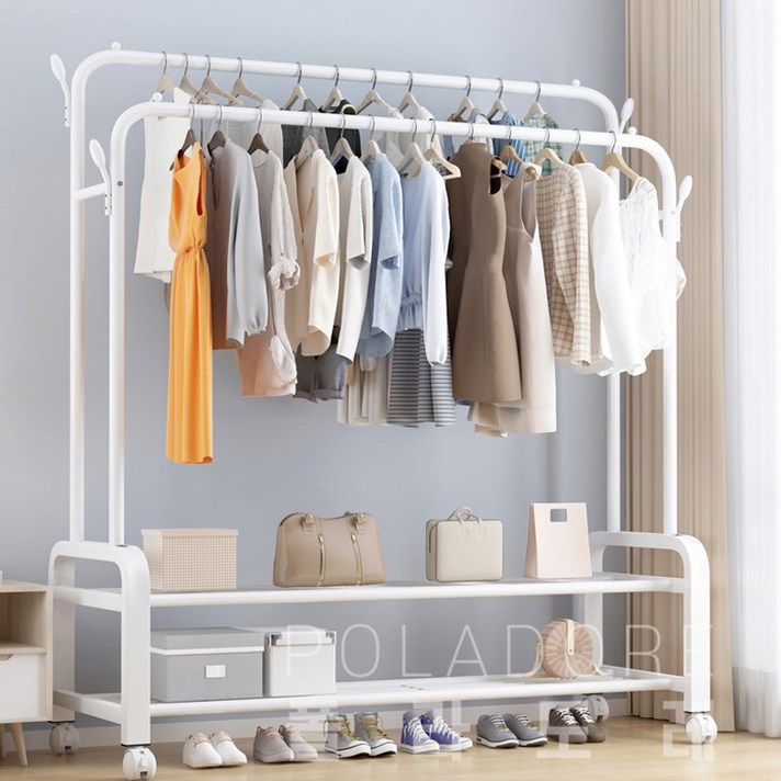폴라도레 이동식/고정식 1단 2단 헹거 선반 행거 폴 옷걸이 +(L), JJ-0433-02-화이트[105cm]