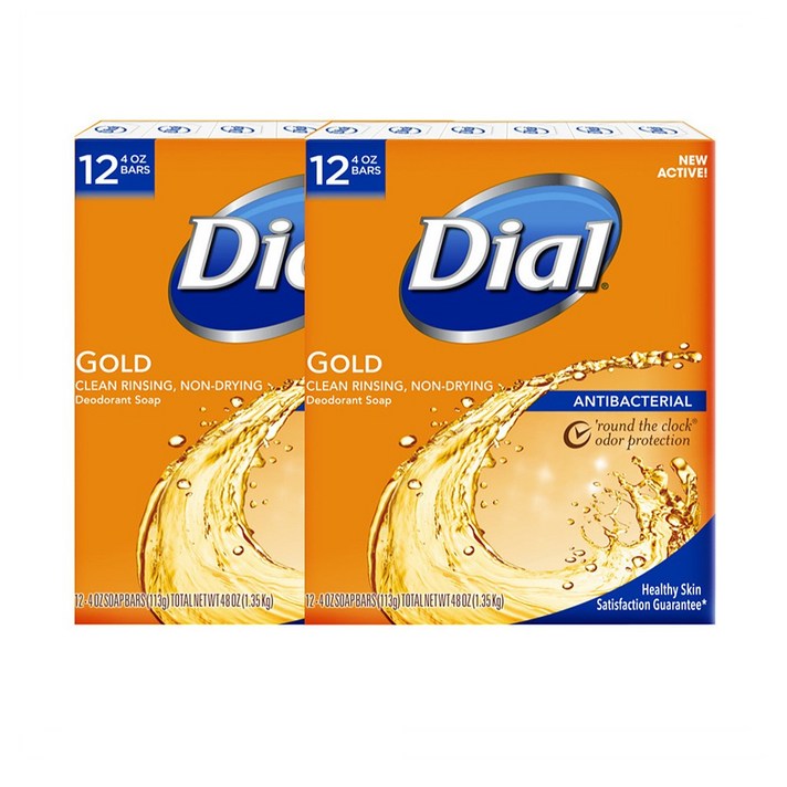 다이알 다이알비누 골드 바 미국 Dial 안티박테리얼 데오드란트 비누 4oz 113g 24개 Antibacterial Deodorant Gold Bar Soap, 골드 1+1(12개입 2팩 총24개입)