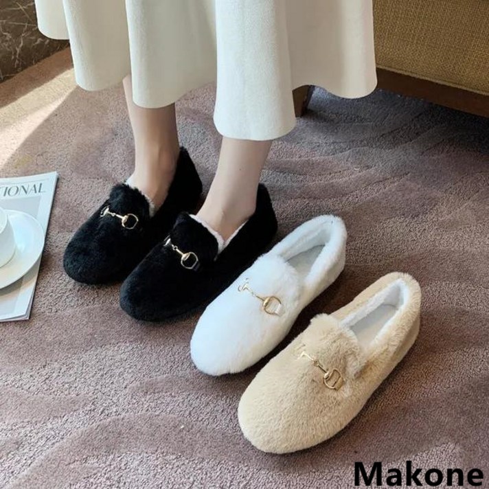 [Makone 상표등록] 퍼 슈즈에 한국판 메쉬 도톰 스웨이드 플랫 로퍼를 신으면