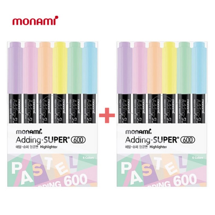 모나미 에딩슈퍼 형광펜 600 파스텔 6색 X 2개묶음