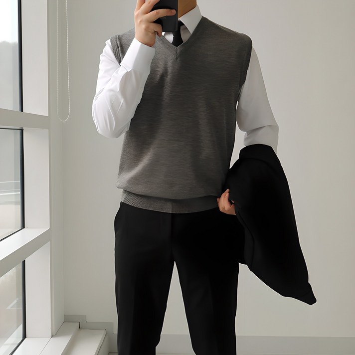 맨즈북 처짐방지 국산 남성 정장 니트조끼 기본핏 V넥 베스트 봄 가을용