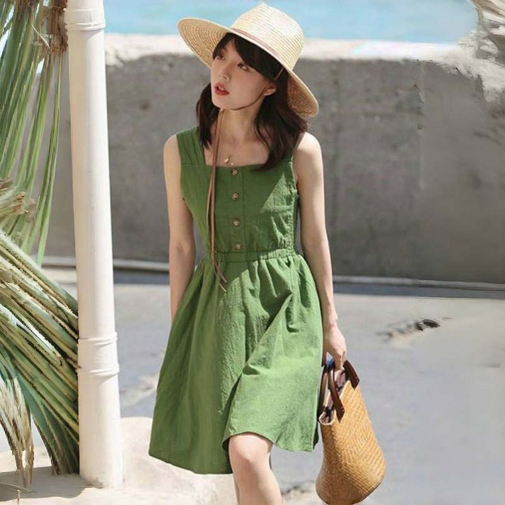 AOKADA 여성 여름 바강스 휴양지 A라인 멜빵 원피스