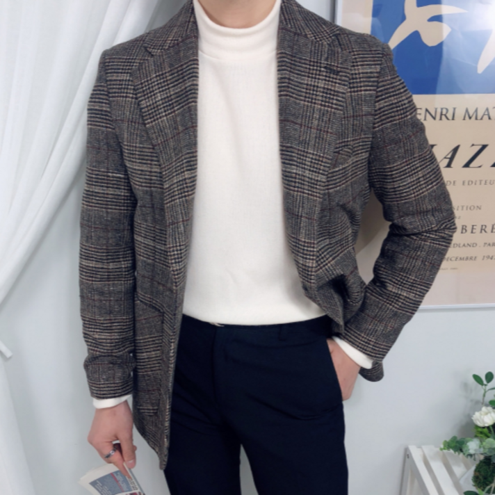 이브컴퍼니 남성용 울 글렌체크 블레이져 싱글자켓 S-4XL 빅사이즈 (1126)
