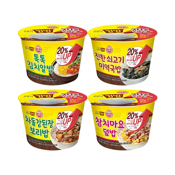 오뚜기 맛있는 컵밥 톡톡 김치알밥 222g x 3p + 참치마요덮밥 247g x 3p + 진한 쇠고기미역국밥 314g x 3p + 차돌 강된장보리밥 310g x 3p 세트, 1세트