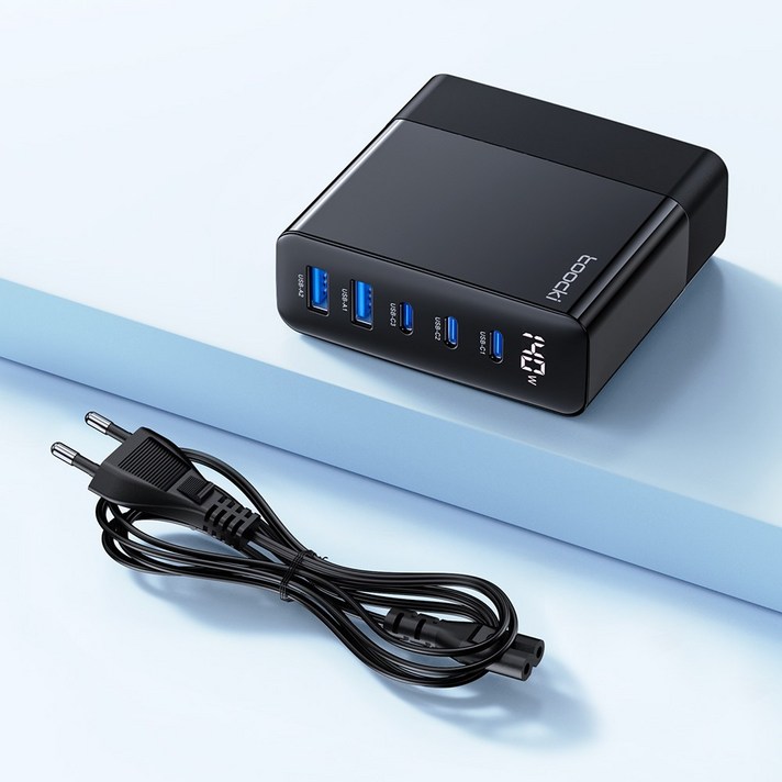 Toocki 투키 140W GaN LED 디스플레이 3C2A 5포트 C TO C PD3.0 PPS 초고속 멀티충전기, 블랙, 1개