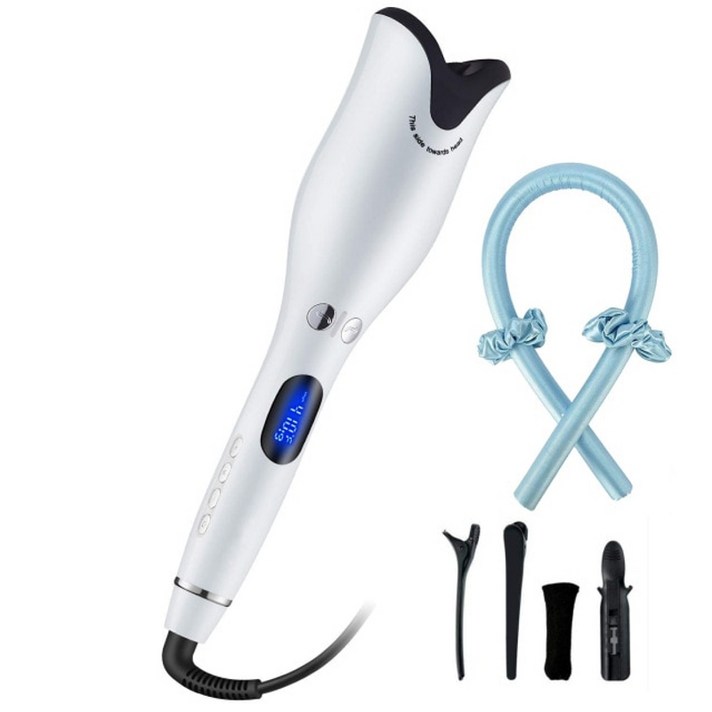 고데빗 히피 봉 아이롱펌 속볼륨 뿌리볼륨 고데기 자동 헤어 경기자 지팡이 lcd 디스플레이 헤어 롤러 컬링 아이언 회전 컬 실크 리본이있는 곱슬 차홍 청담 스타일, 우리를, 하얀색