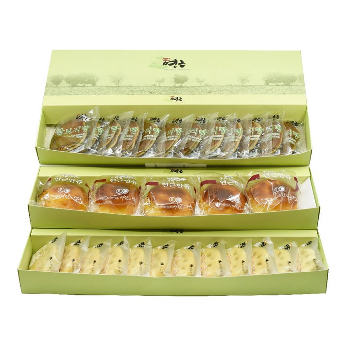 무배/연근듬뿍 간식 연근과자 연근만쥬 찰보리빵 박스포장 선물 과자세트11, 연근과자12개+연근만쥬5개+찰보리빵12개