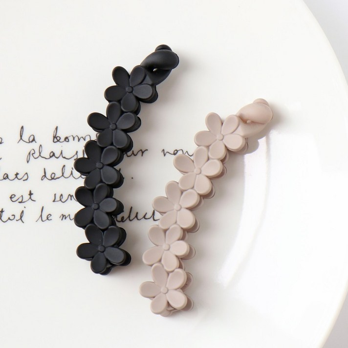 [1+1] 여성 플라워 무광 헤어 바나나핀 짱짱한 국산 바나나 집게핀 2개 세트