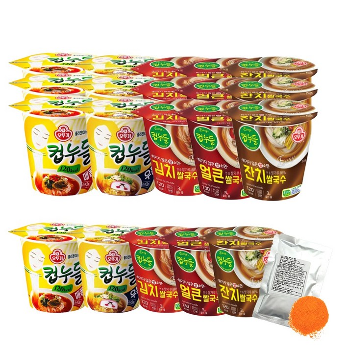 소컵 오뚜기 컵누들매콤4입+우동4입+김치쌀국수4입+얼큰쌀국수4입+잔치쌀국수4입+떡볶이소스50g, 1세트
