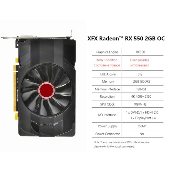 그래픽카드 XFX Radeon RX550 RX560 RX470 RX480 RX570 RX580 RX590 2GB 4GB 8GB 게임 그래픽 데스크탑 컴퓨터 비디오 카드 GPU, RX550 2GB 1팬