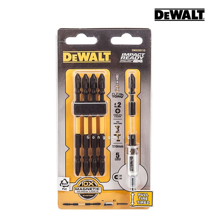 디월트 DWA2SD110 PH2 양날토션 드라이버 비트 110mm 5개 +강력자화기 1개