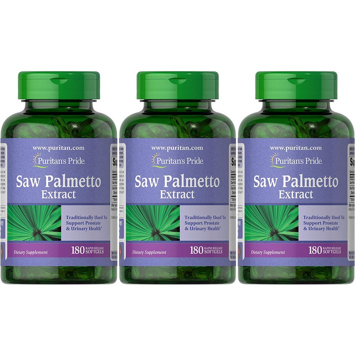Puritan's Pride Saw Palmetto Extract 퓨리탄 프라이드 쏘팔메토 추출물 180소프트젤 3팩, 1개, 1