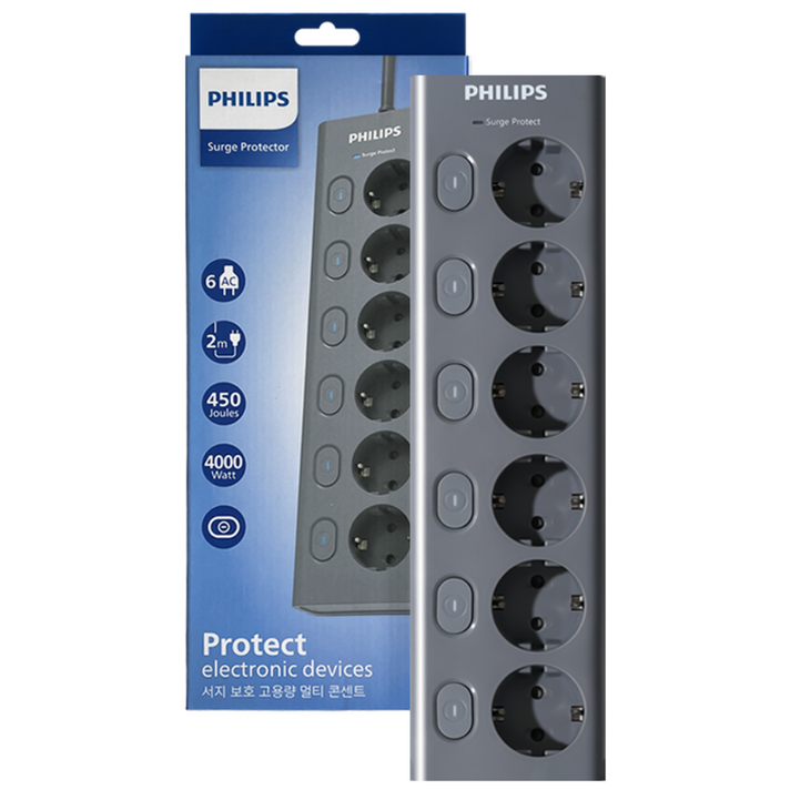 필립스 멀티탭 맥스 서지보호 6구 고용량 개별스위치 과부하차단