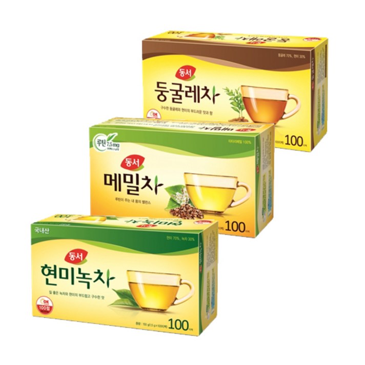 동서 현미녹차100T+둥글레차100T+메밀차100T 1.5ml, 100개, 3박스