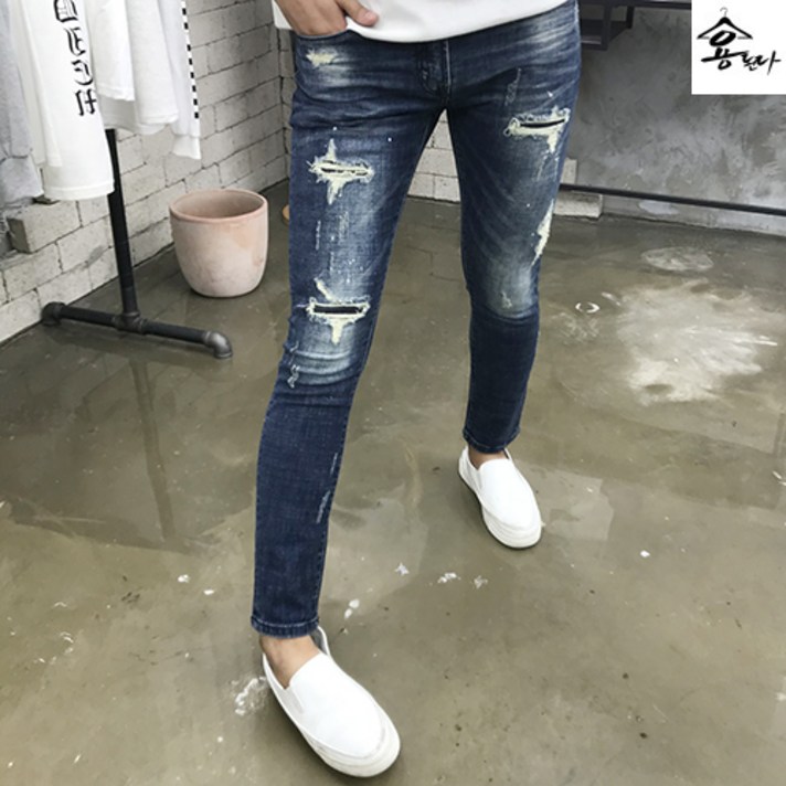 용된다 진청 디스트로이드 워싱 데님 남자 청바지