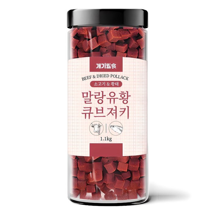 개기월식 말랑 유황 큐브 져키 강아지간식, 혼합맛소고기황태, 1.1kg, 1개 개기월식 말랑 유황 큐브 져키 강아지간식, 혼합맛소고기황태, 1.1kg, 1개