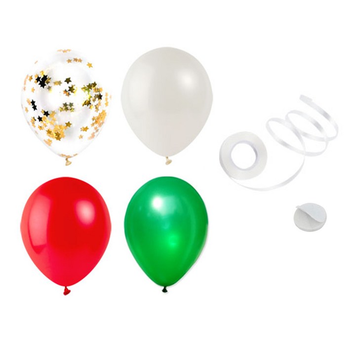파티팡 헬륨풍선효과 컨페티벌룬 메리크리스마스 은박 스타골드 풍선 30p  컬링리본  스폰지닷 50p