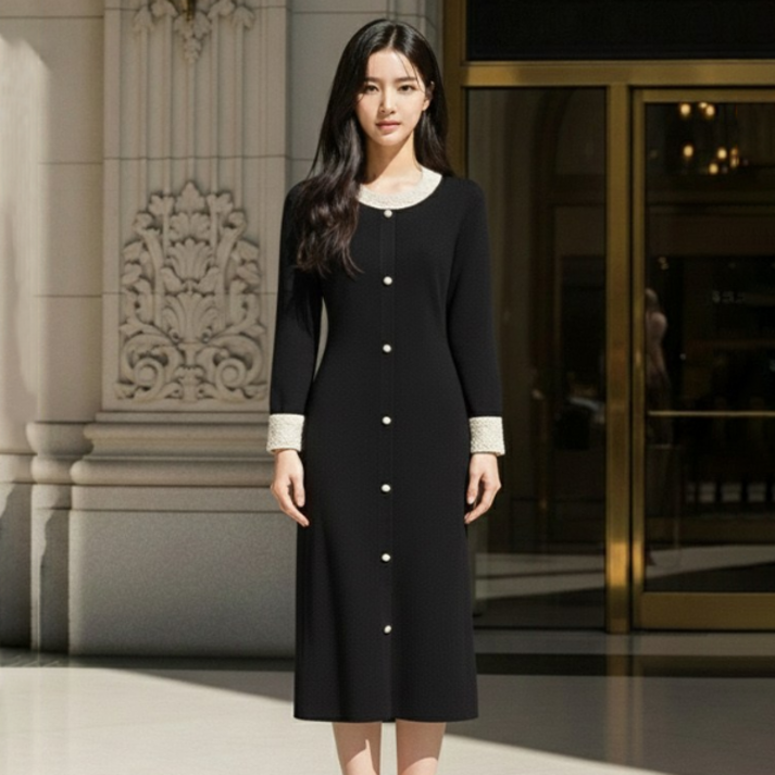 페이퍼먼츠 레이첼 진주 버튼 롱 니트 원피스 14144